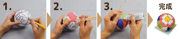 【木目込み毬工作キット】ちりめん木目込みまり【国産ちりめん生地使用】 作り方画像