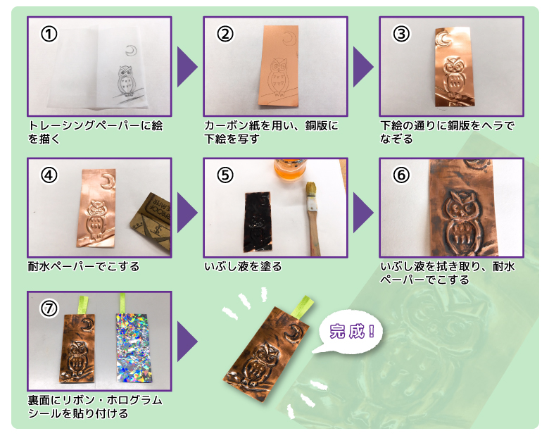 読書の秋に！ヘラと銅板で本のしおりを作ろう（秋の工作イベント）| 工作イベントアイデア イベント工作キットの「たのつく」