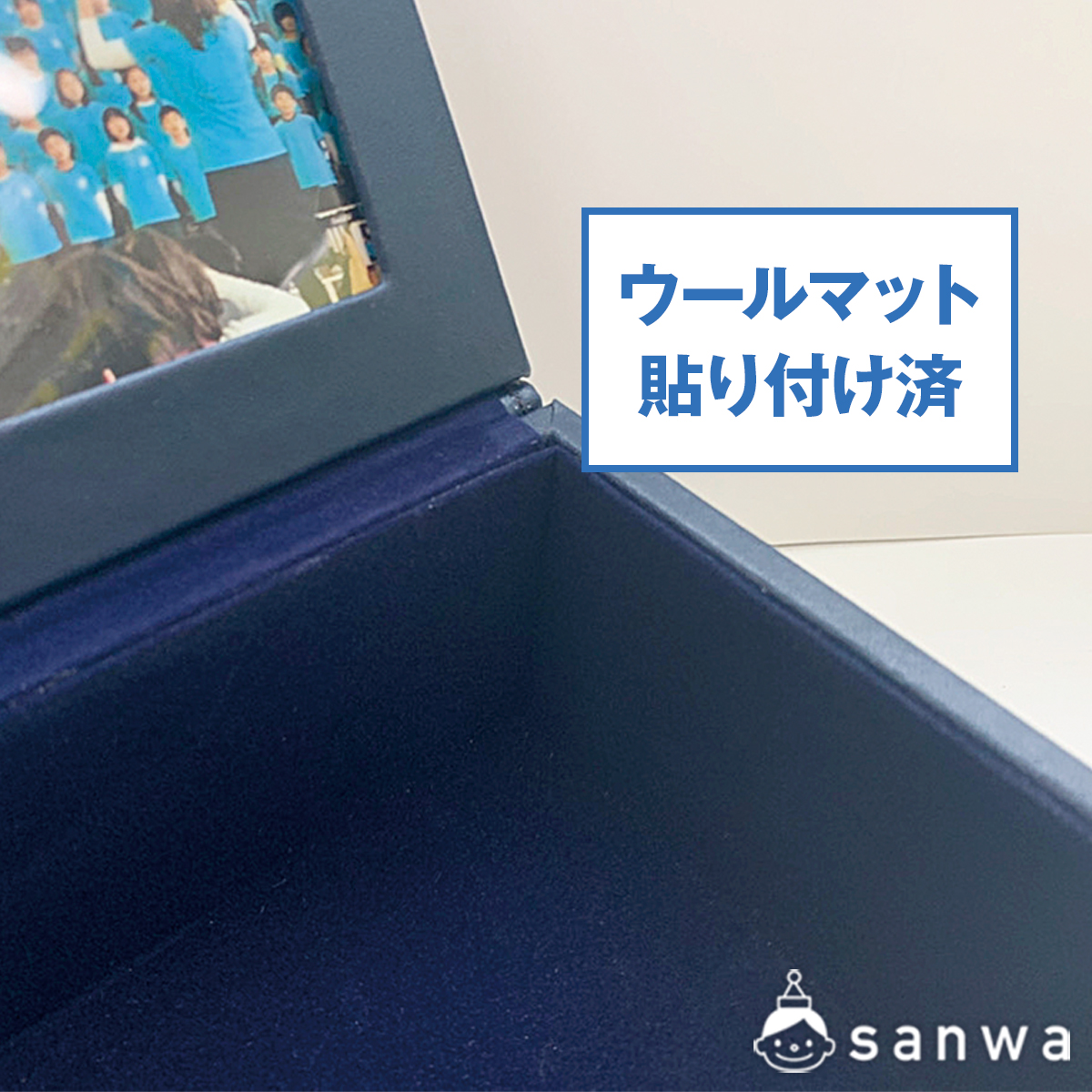 【オルゴールボックス】ネイビーレザーボックス　ハガキ判　らくらくボード