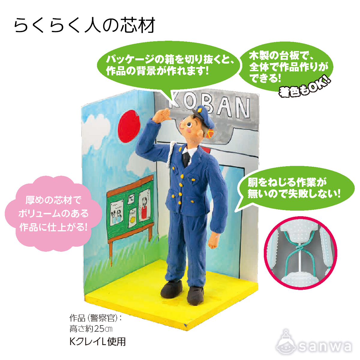 【粘土工作キット】らくらく人の芯材　組立済 遊び方画像