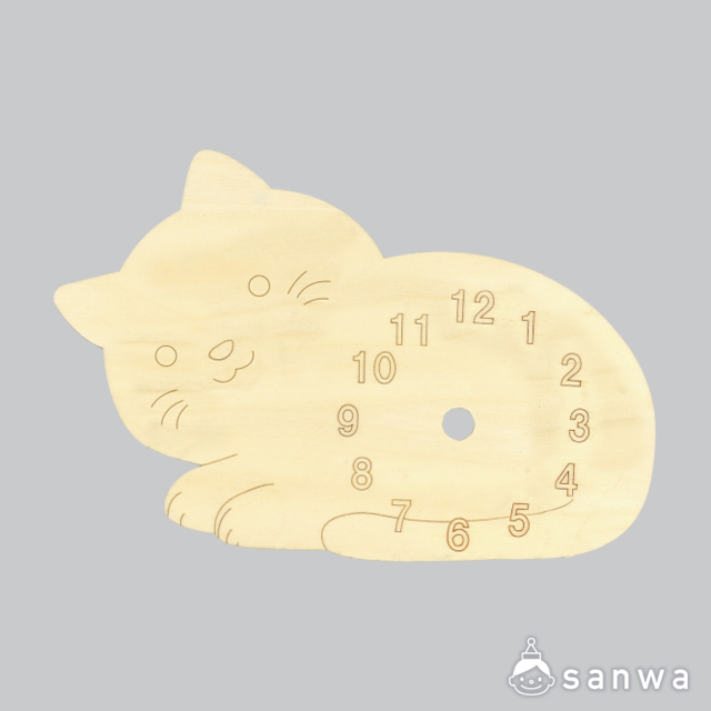 ﻿【塗るだけ】木のおえかき時計セット ねこ【木製時計】 セット内容画像