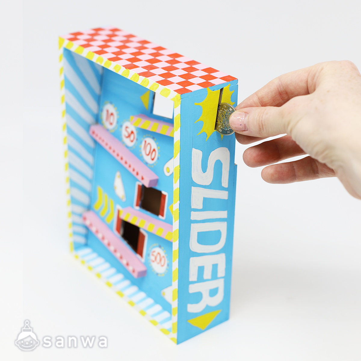 簡単工作キット スライダー貯金箱 木製貯金箱 作って使える工作 貯金箱工作 木の工作 イベント工作キットの たのつく
