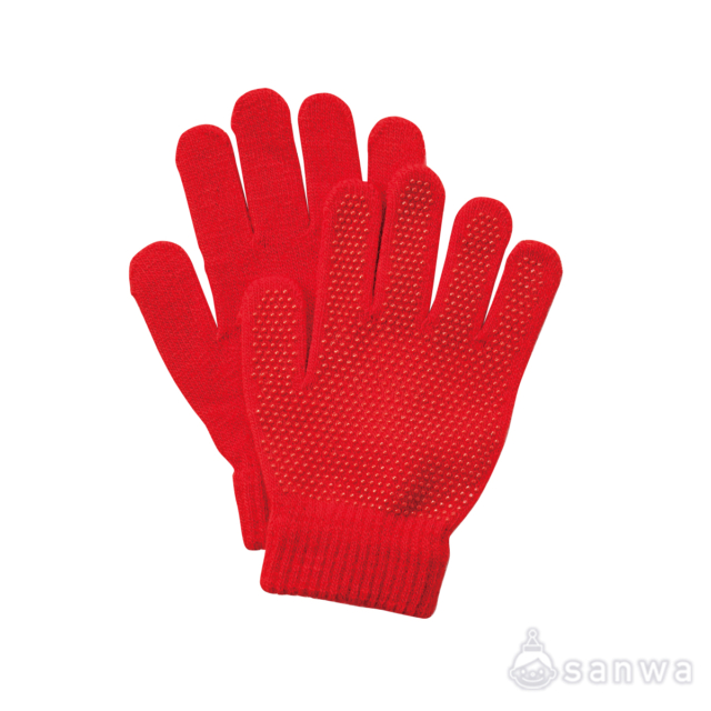 滑りどめ付きカラーのびーる手袋　 赤 サムネイル