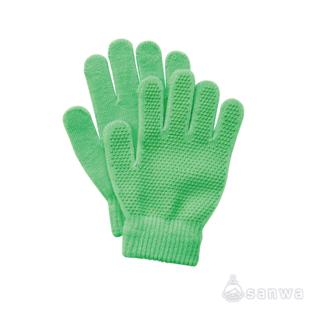 滑りどめ付きカラーのびーる手袋 　蛍光グリーン サムネイル