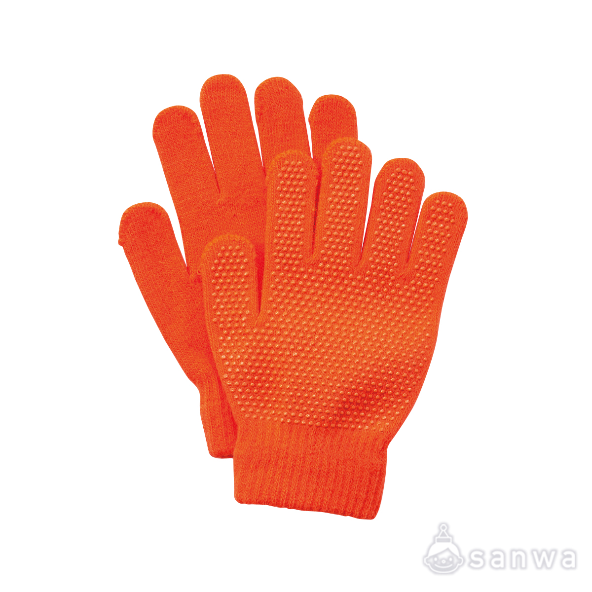 滑りどめ付きカラーのびーる手袋 　蛍光オレンジ サムネイル