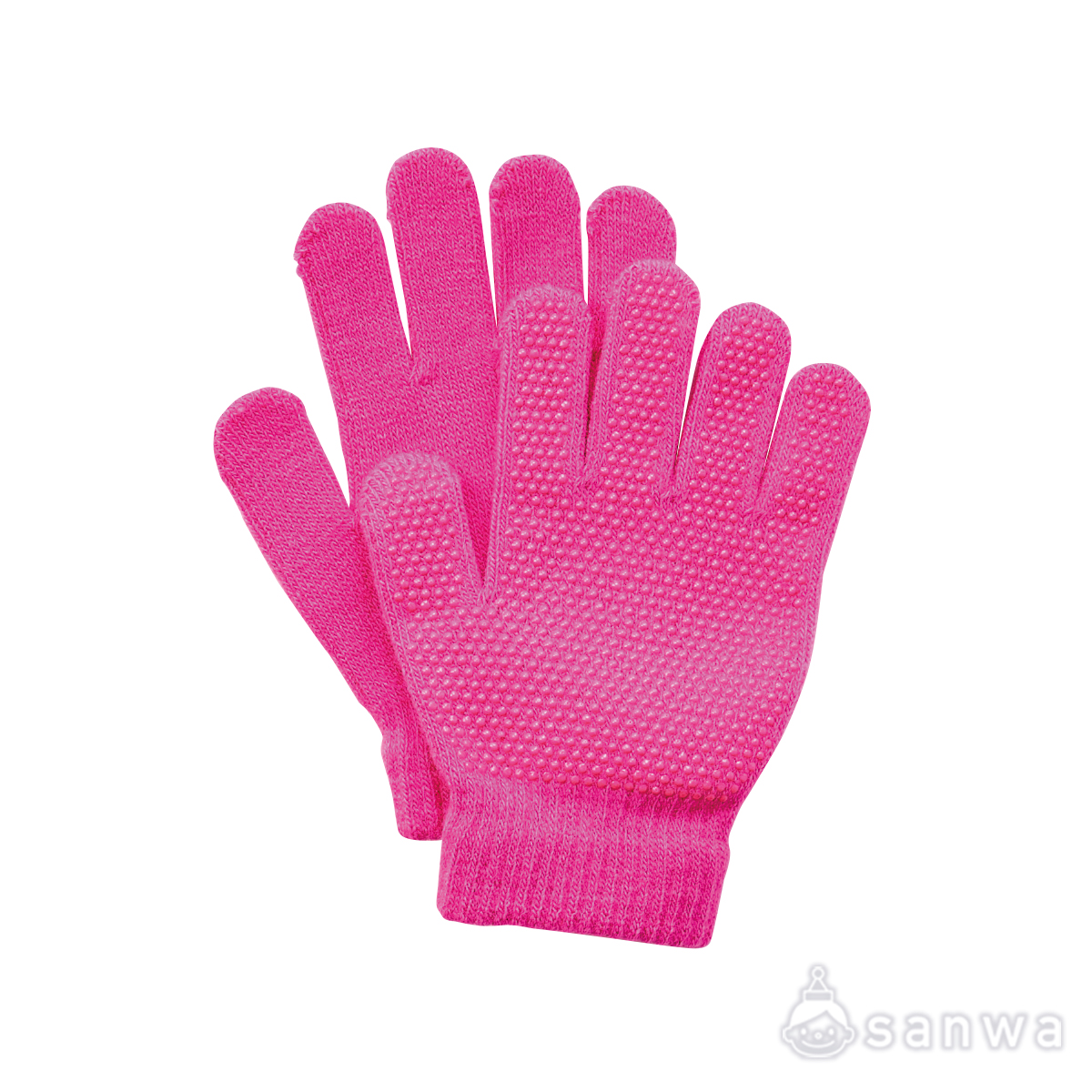 滑りどめ付きカラーのびーる手袋 　蛍光ピンク サムネイル