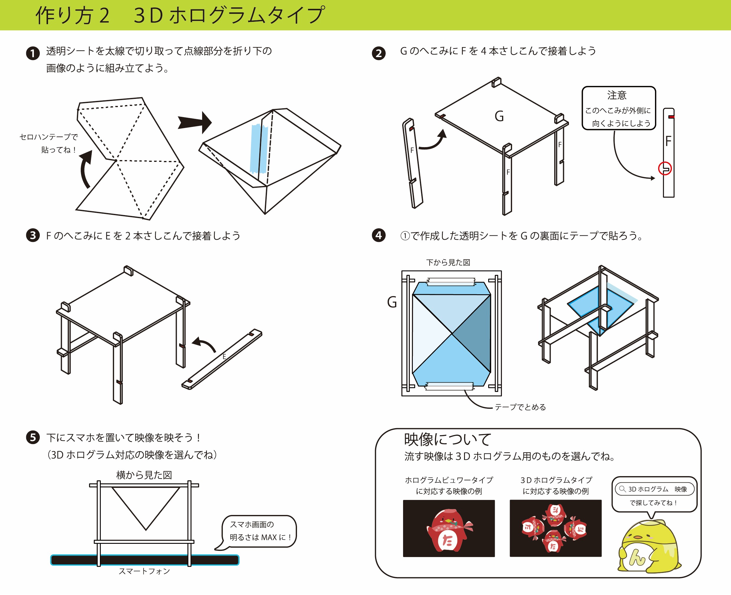 【新商品】３Dホログラムキット【2種類作成】 作り方画像